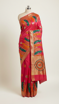 Cerise Flame Silk Saree with Shimmer Embroidery