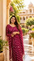 Leheriya Tie-Dye Organza Saree - Wine Maroon