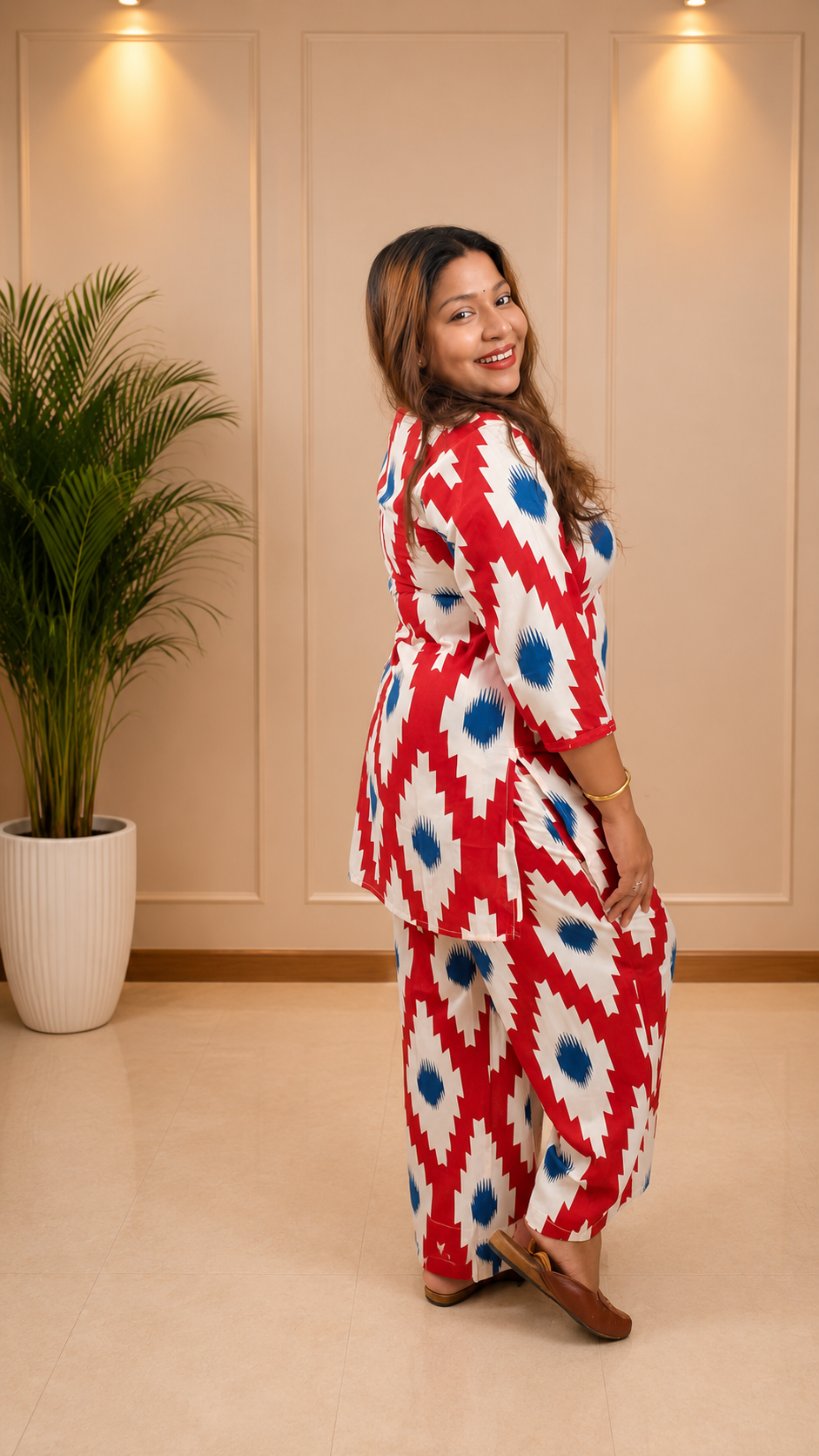 Crimson Ikat Print Co-ord Set - side view back