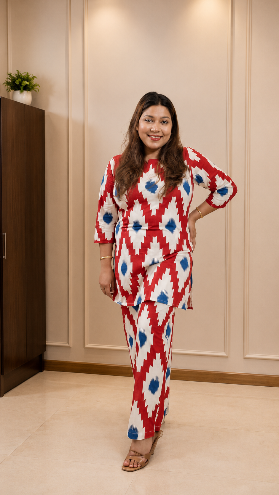 Crimson Ikat Print Co-ord Set - front view