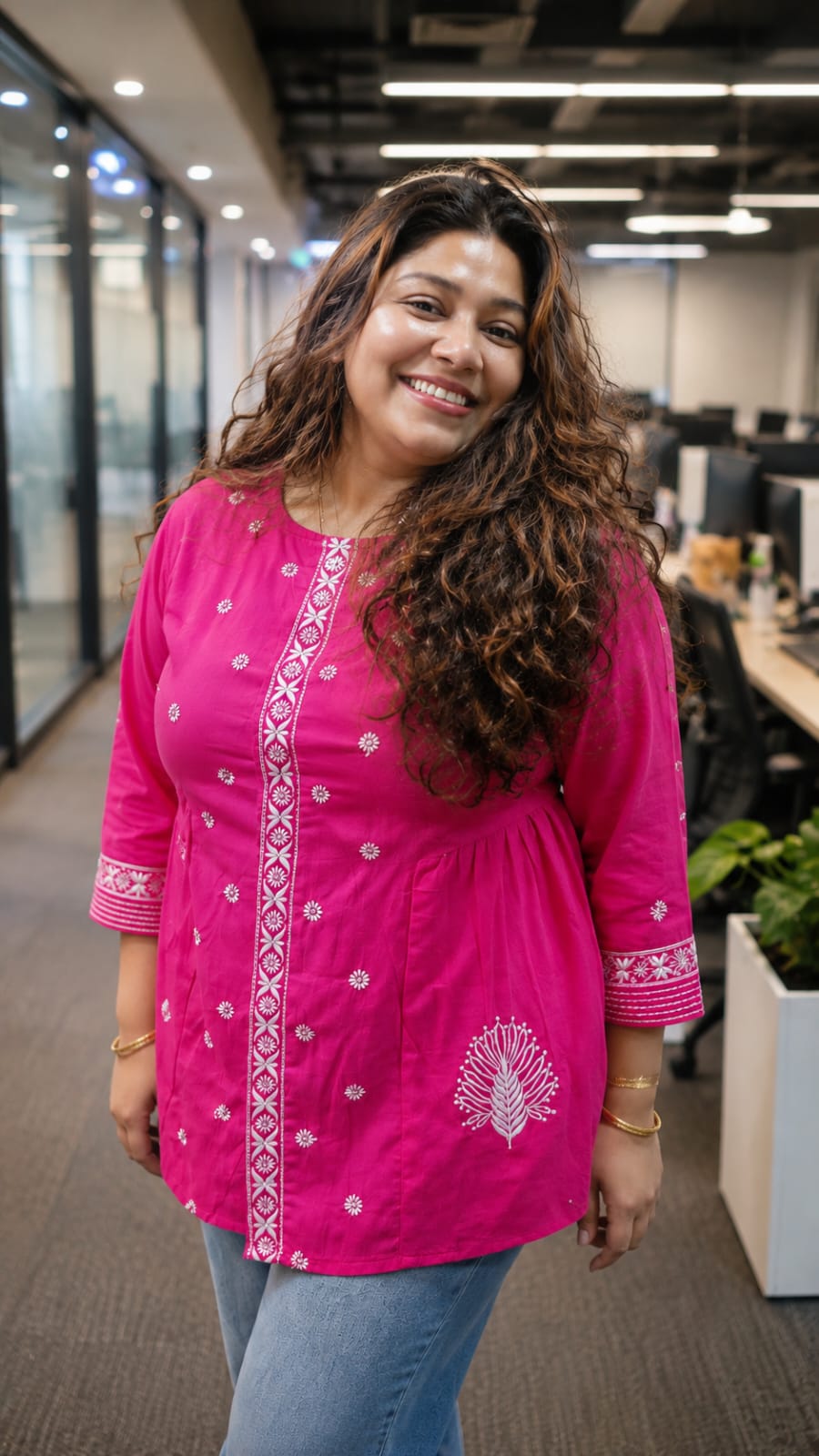 Classic Designer Kurti - Rani Pink Front View