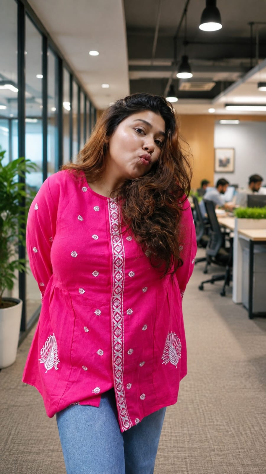 Classic Designer Kurti - Rani Pink Embroidered